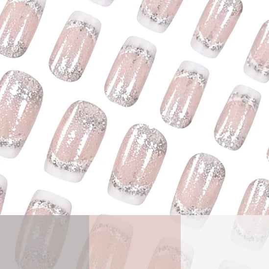 Acrylic Nail Extensions Glitter French Tip Set of 24
