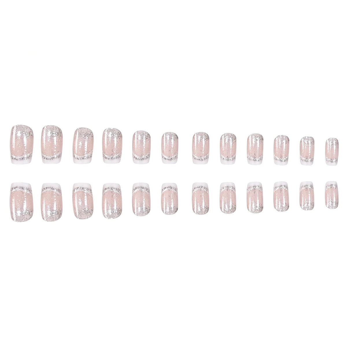 Acrylic Nail Extensions Glitter French Tip Set of 24