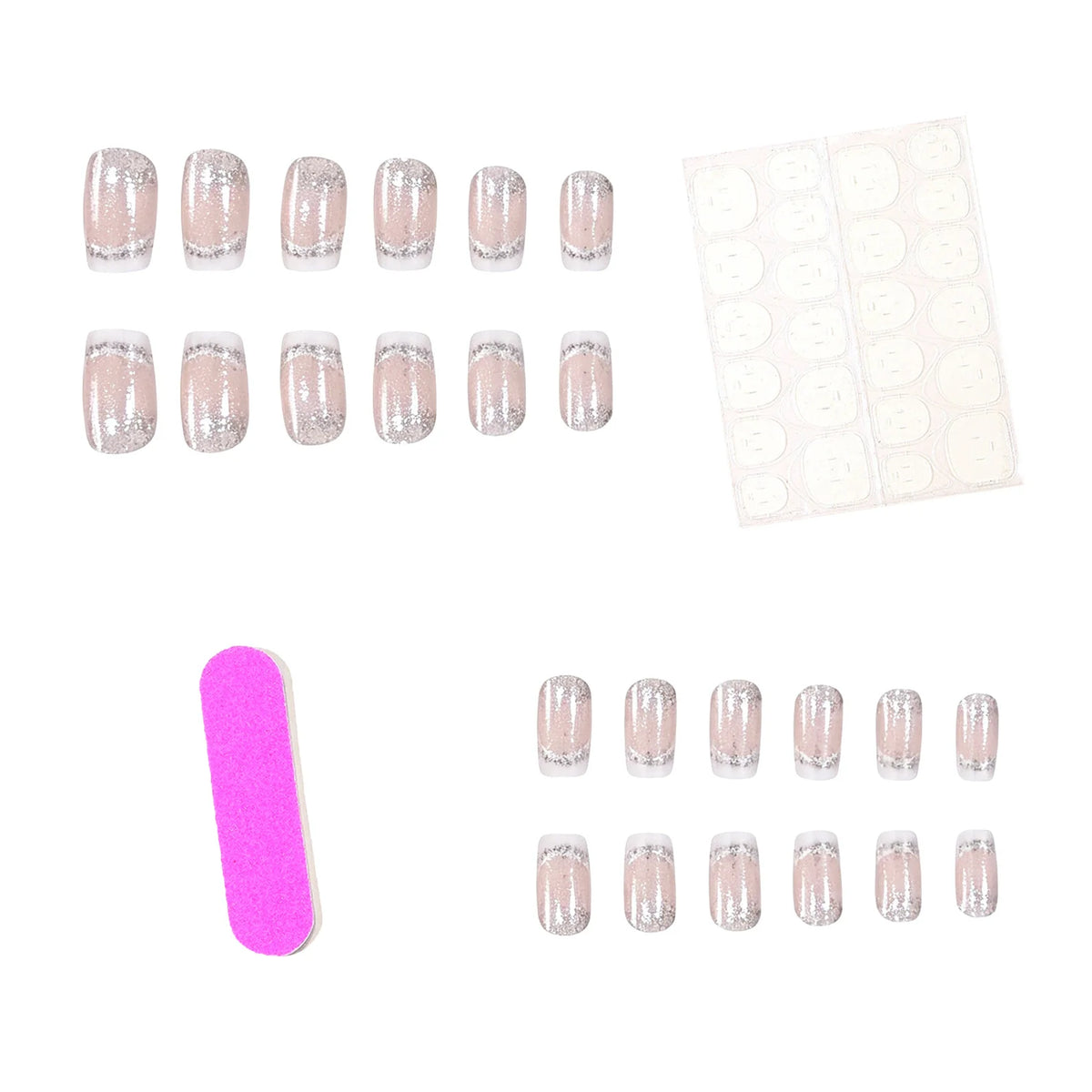 Acrylic Nail Extensions Glitter French Tip Set of 24
