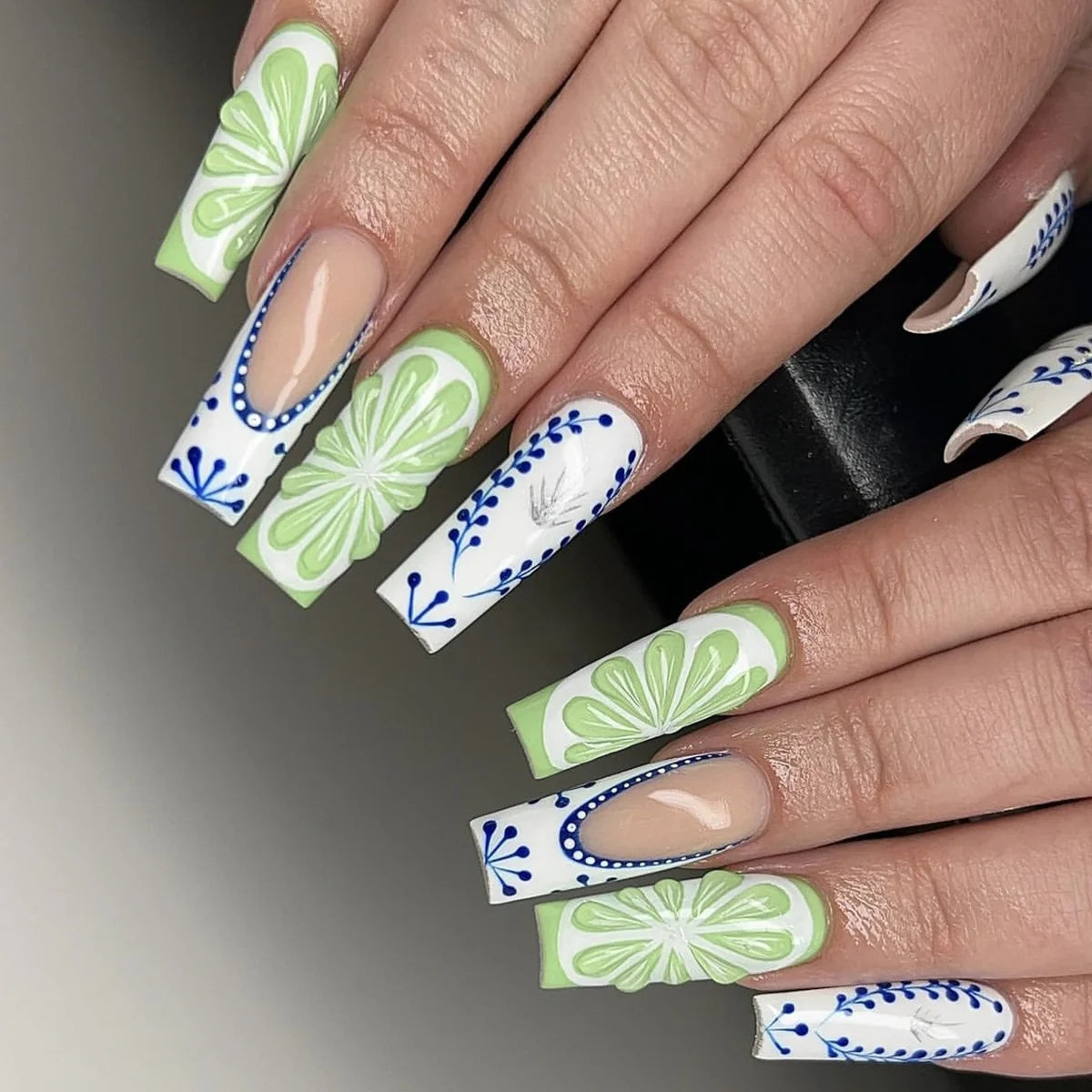 Acrylic Nail Extensions Hand-Painted Floral Comfortable Fit