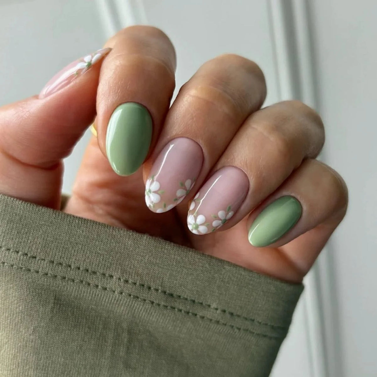 Acrylic Nail Extensions Hand-Painted Floral Full Coverage