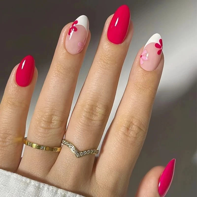 Acrylic Nail Extensions Hand-Painted Floral Full Coverage