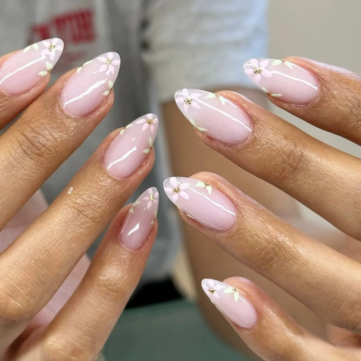 Acrylic Nail Extensions Hand-Painted Floral Full Coverage