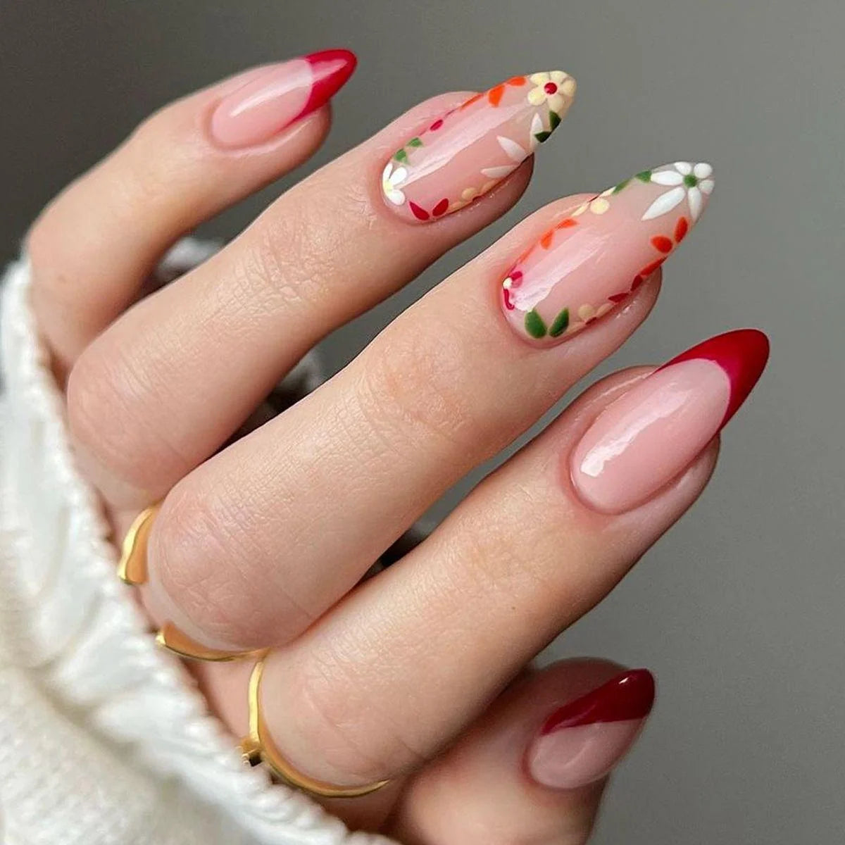 Acrylic Nail Extensions Hand-Painted Floral Full Coverage