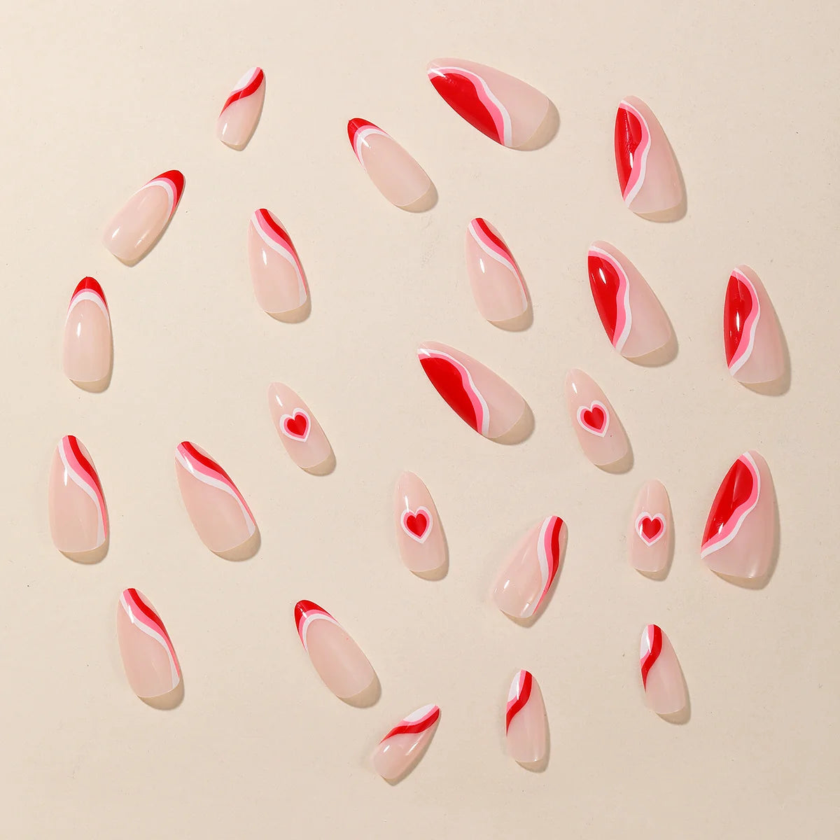 Acrylic Nail Extensions Heart-Pattern Pink Full-Cover