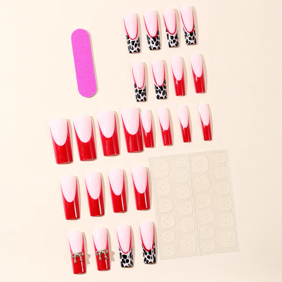 Acrylic Nail Extensions Leopard Print Red Tips
