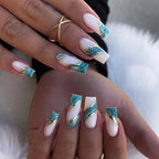 Acrylic Nail Extensions Marbled Teal & Gold Accents