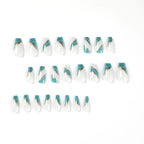 Acrylic Nail Extensions Marbled Teal & Gold Accents