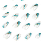 Acrylic Nail Extensions Marbled Teal & Gold Accents