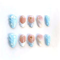 Acrylic Nail Extensions Pastel Pearl & Gold Accents