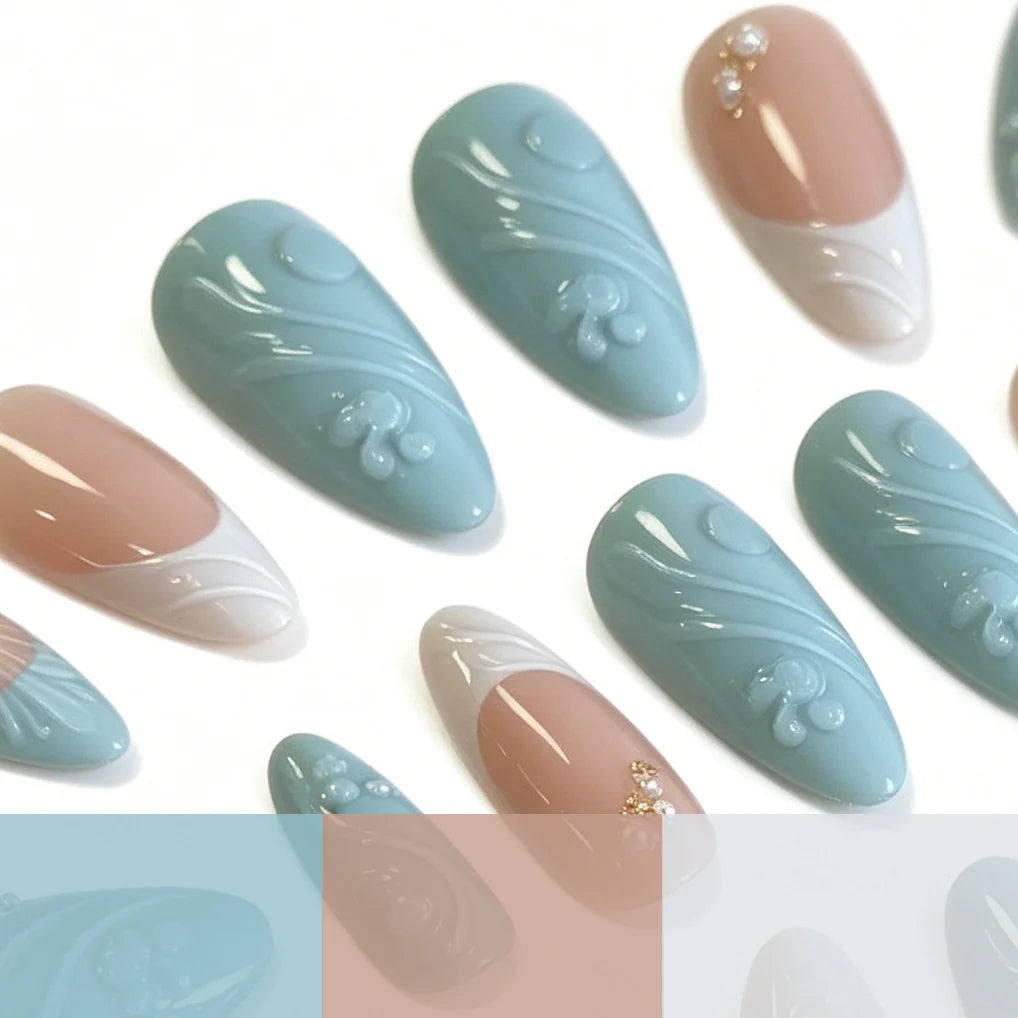 Acrylic Nail Extensions Pastel Pearl & Gold Accents