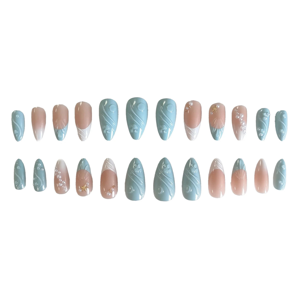Acrylic Nail Extensions Pastel Pearl & Gold Accents
