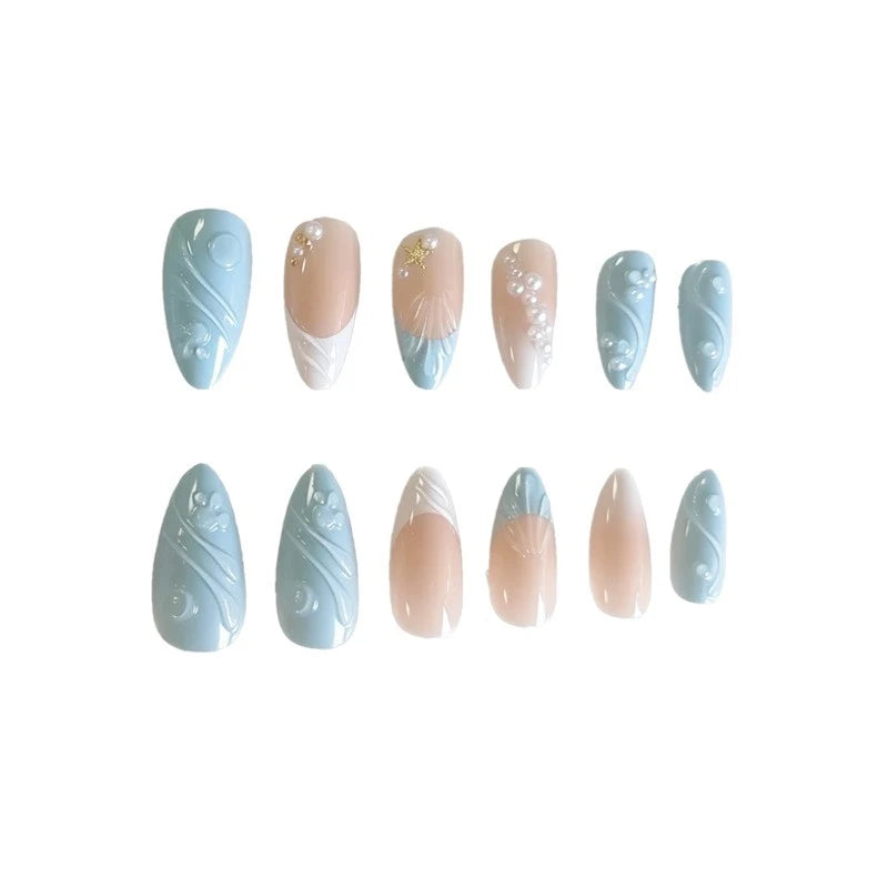 Acrylic Nail Extensions Pastel Pearl & Gold Accents