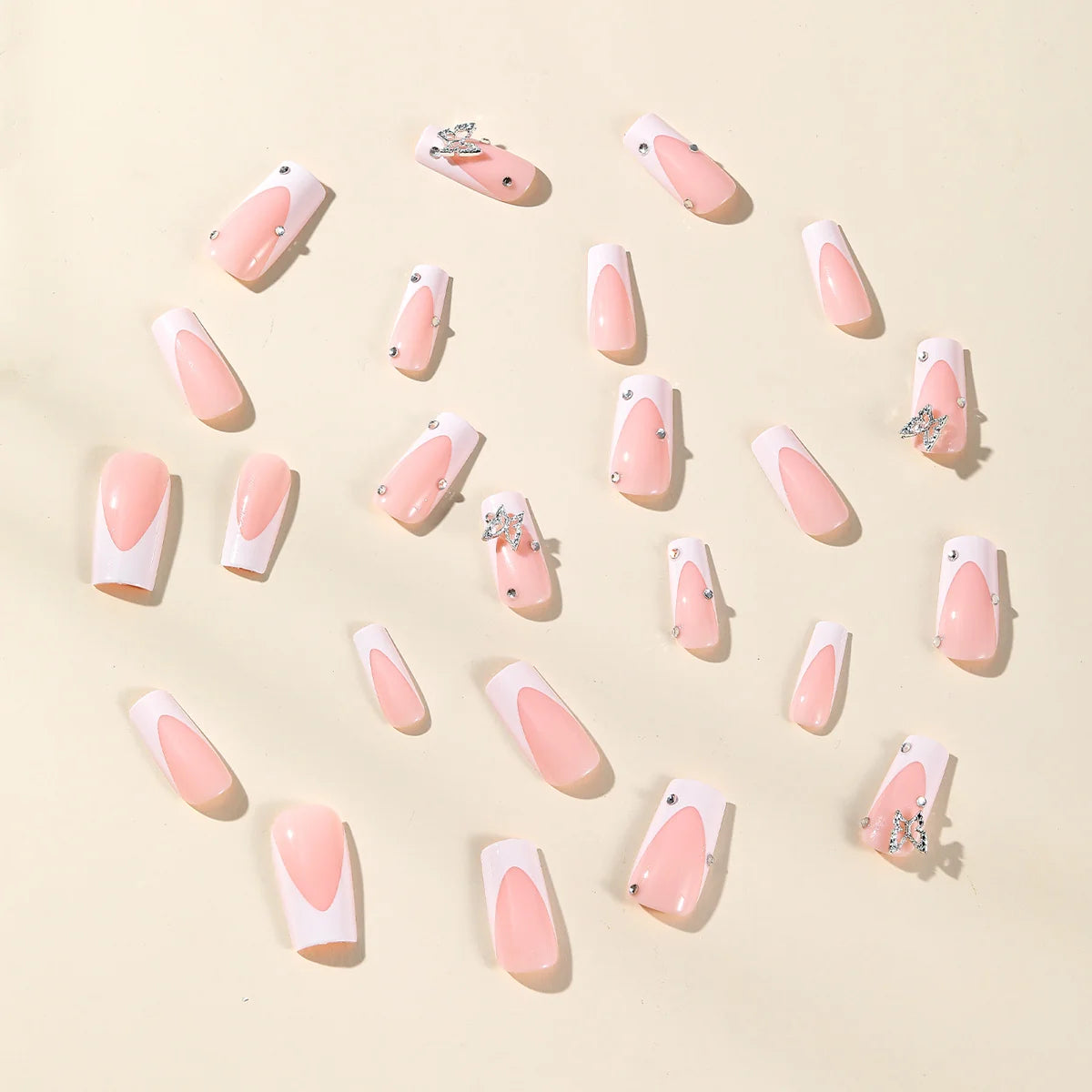 Acrylic Nail Extensions Stiletto Shape Rhinestone & Hand-Painted