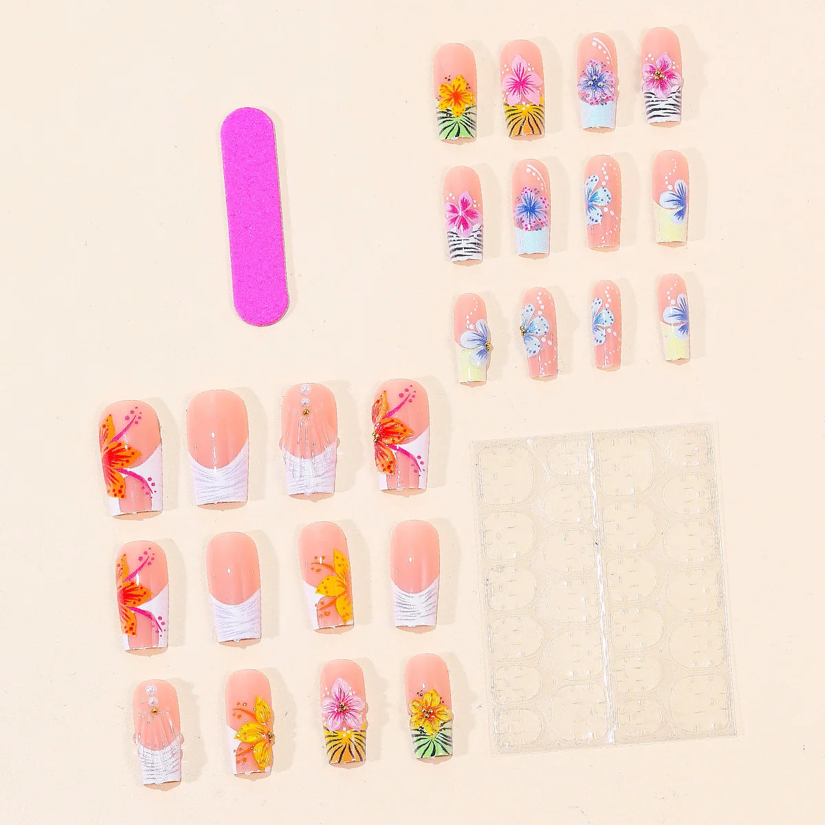 Acrylic Nail Extensions Tropical Floral Stiletto