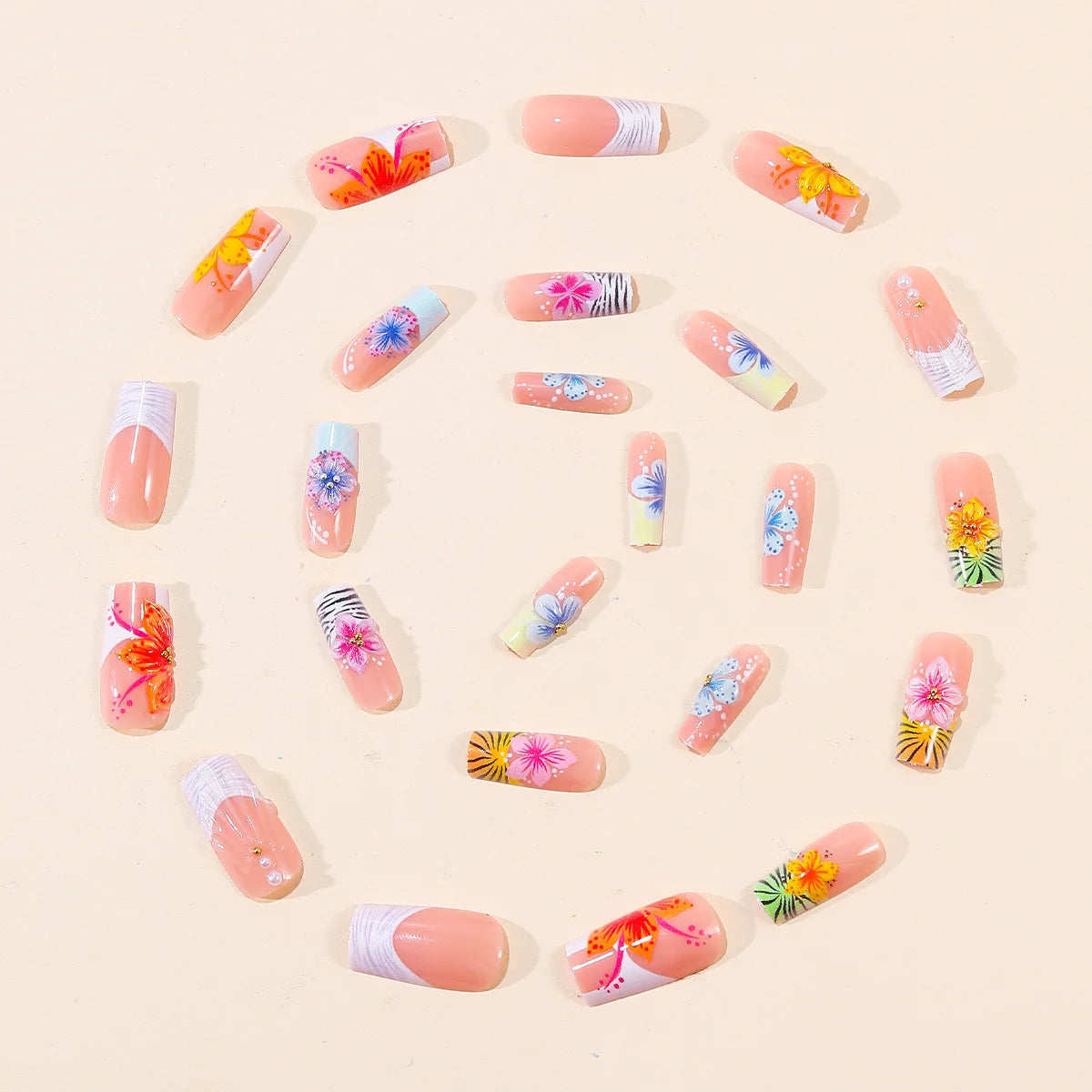 Acrylic Nail Extensions Tropical Floral Stiletto