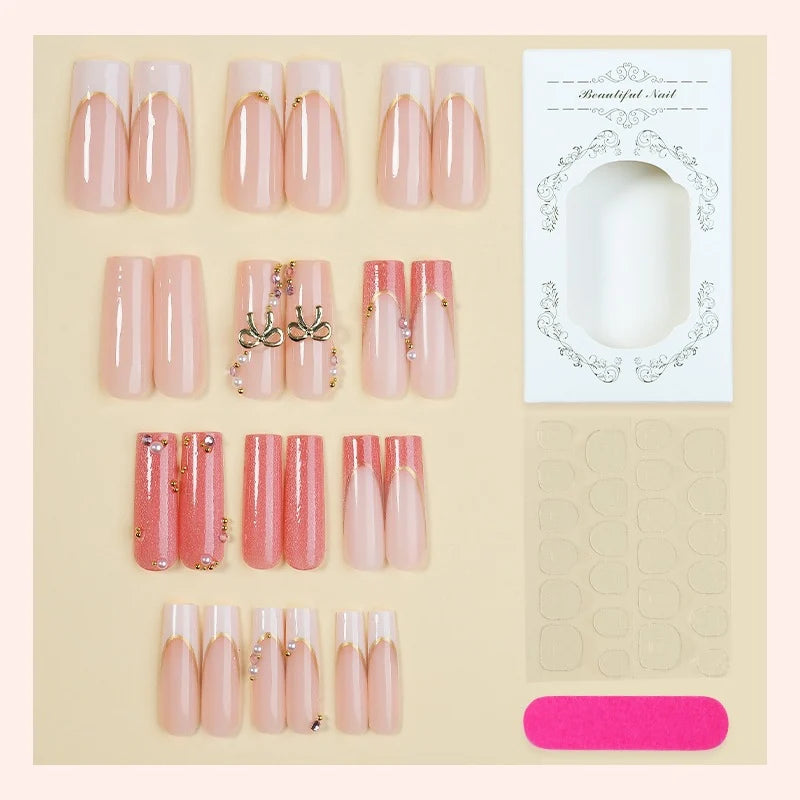 Acrylic Nail Set 24-Piece Glitter & 3D Accents