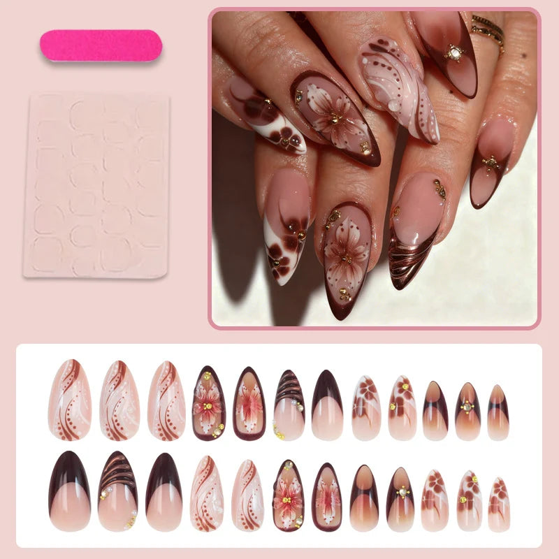 Acrylic Nail Set 3D Floral Easy-Apply