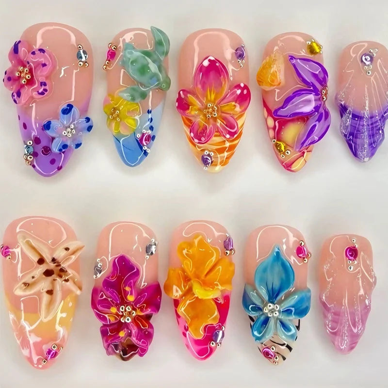 Acrylic Nail Set 3D Floral Easy-Apply
