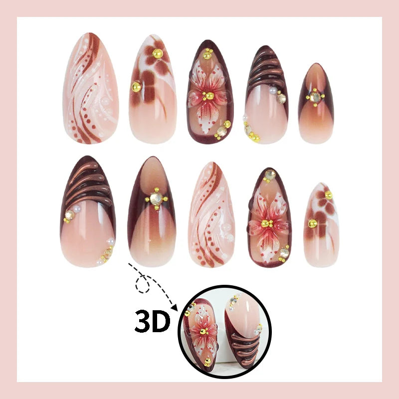 Acrylic Nail Set 3D Floral Easy-Apply
