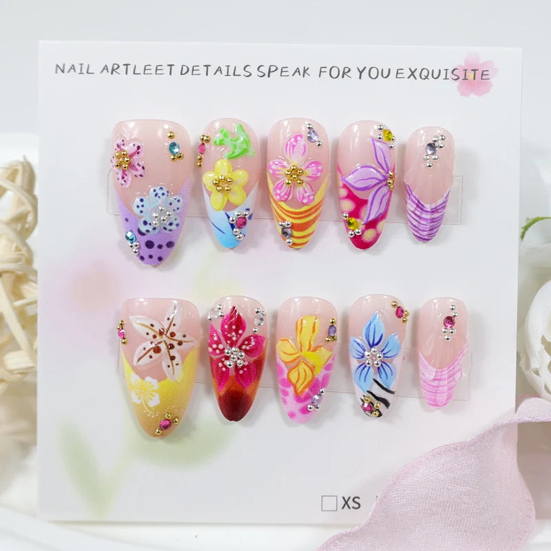 Acrylic Nail Set 3D Floral Easy-Apply