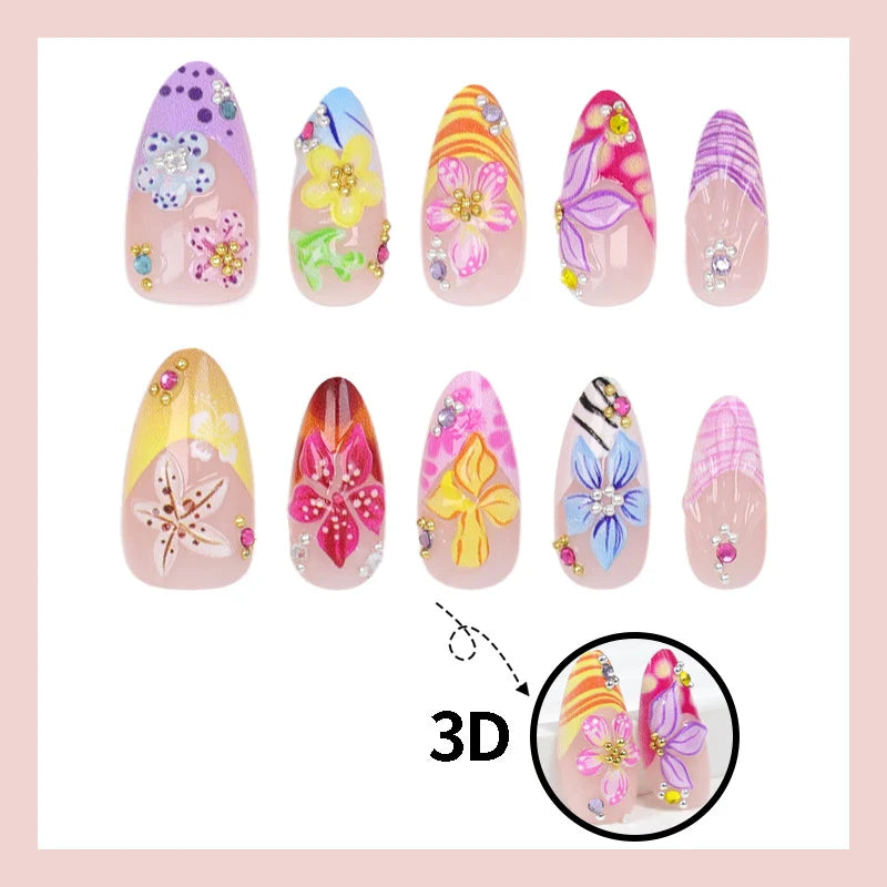 Acrylic Nail Set 3D Floral Easy-Apply
