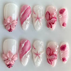 Acrylic Nail Set 3D Floral & Glitter 24-Piece