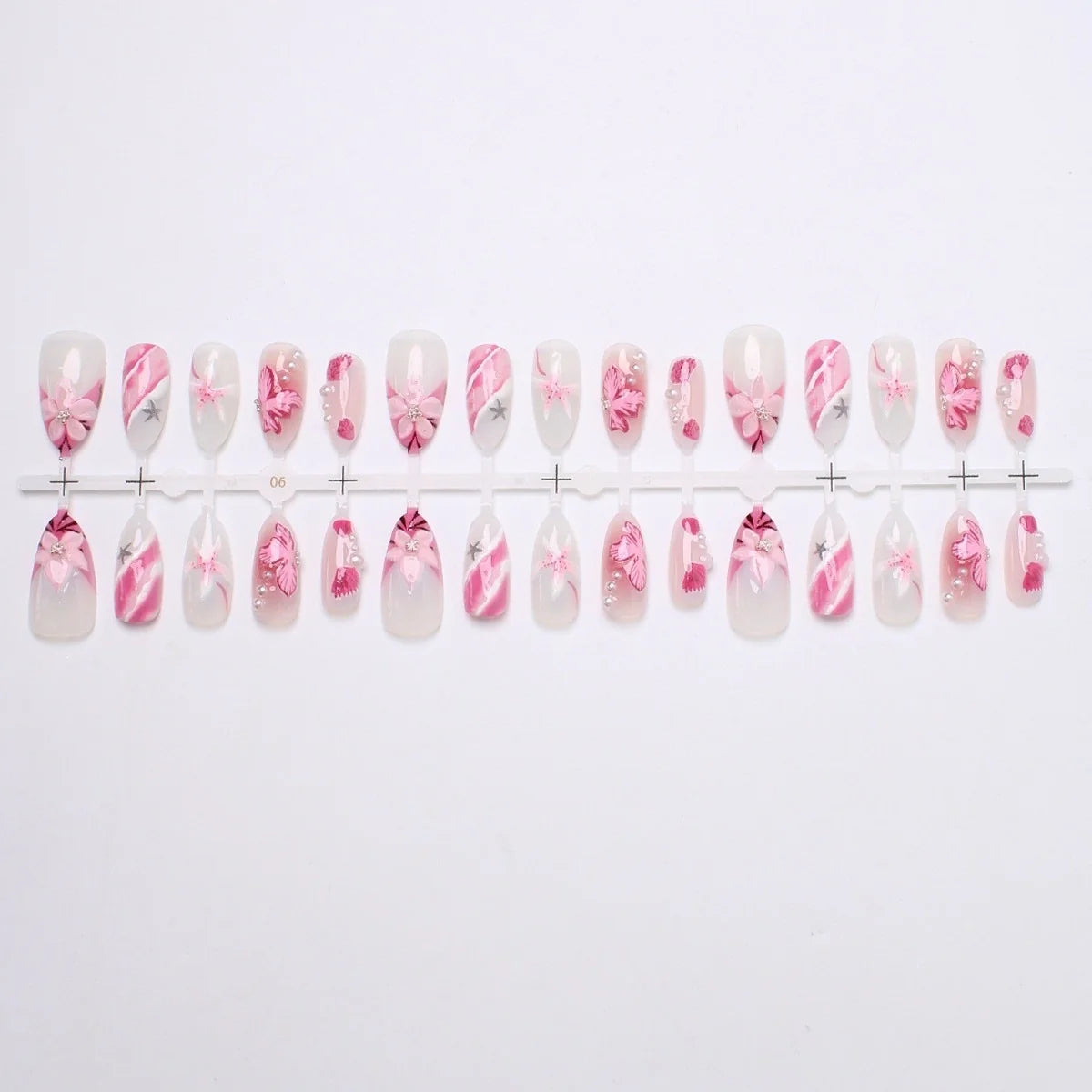 Acrylic Nail Set 3D Floral & Glitter 24-Piece