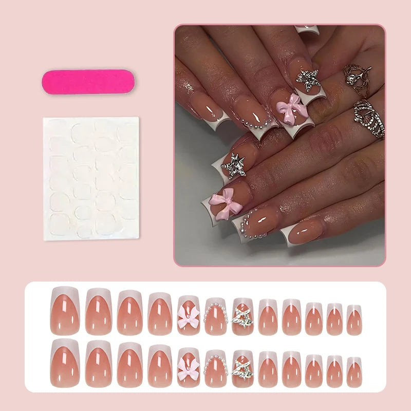 Acrylic Nail Set 3D Flowers & Glitter