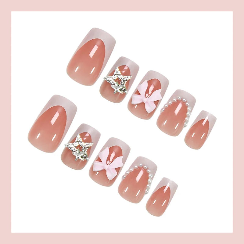 Acrylic Nail Set 3D Flowers & Glitter