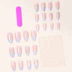 Acrylic Nail Set Beaded Floral Light Blue