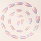 Acrylic Nail Set Beaded Floral Light Blue