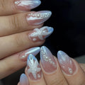 Acrylic Nail Set Beaded Floral Light Blue