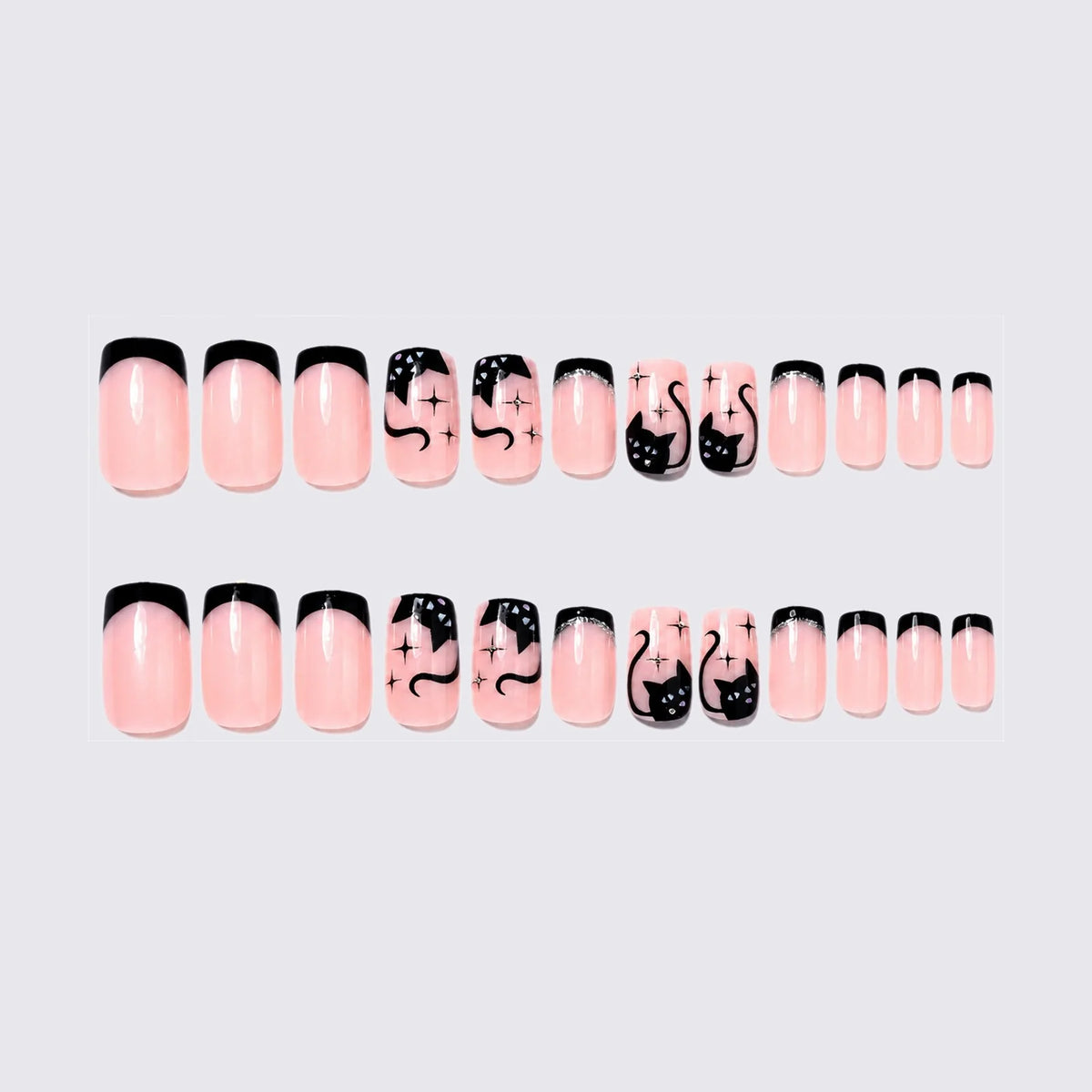 Acrylic Nail Set Black Gloss & Sparkle Easy Application
