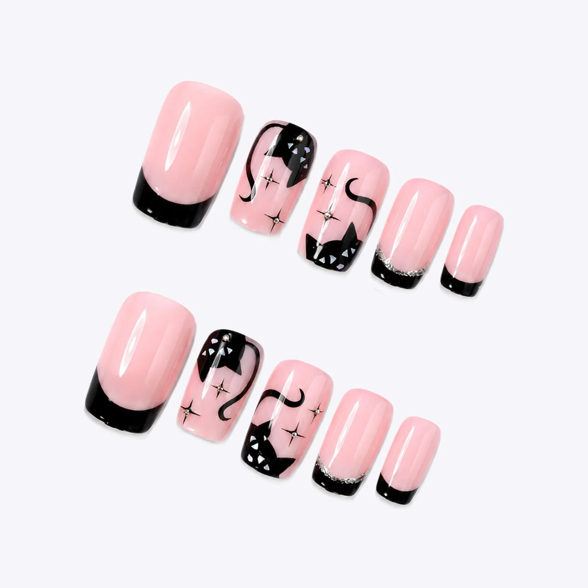 Acrylic Nail Set Black Gloss & Sparkle Easy Application