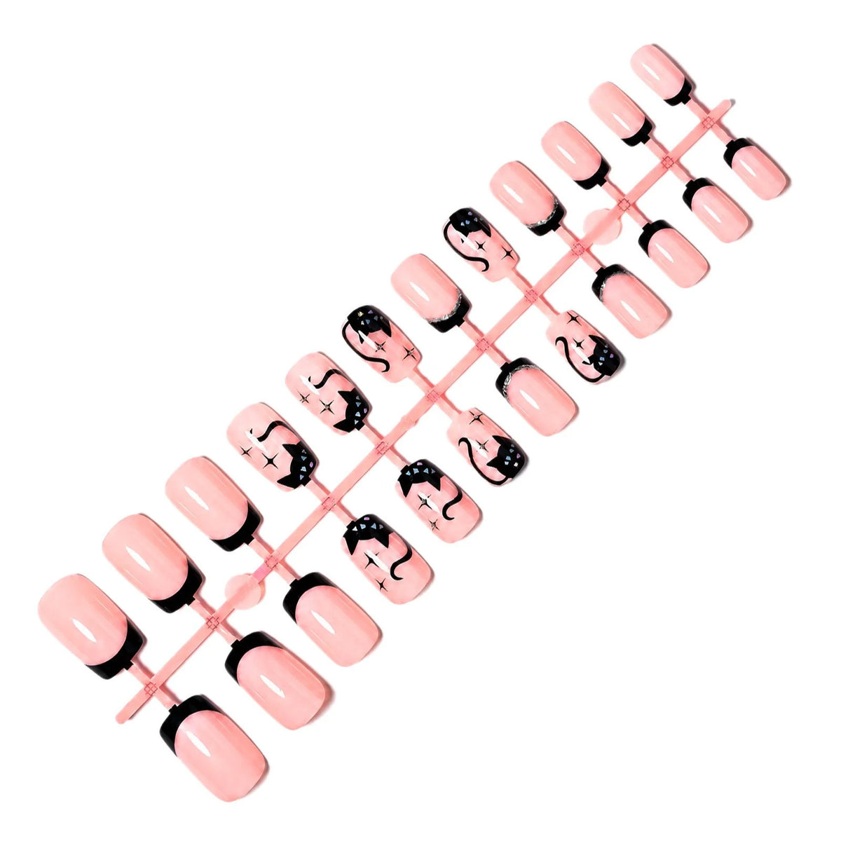 Acrylic Nail Set Black Gloss & Sparkle Easy Application