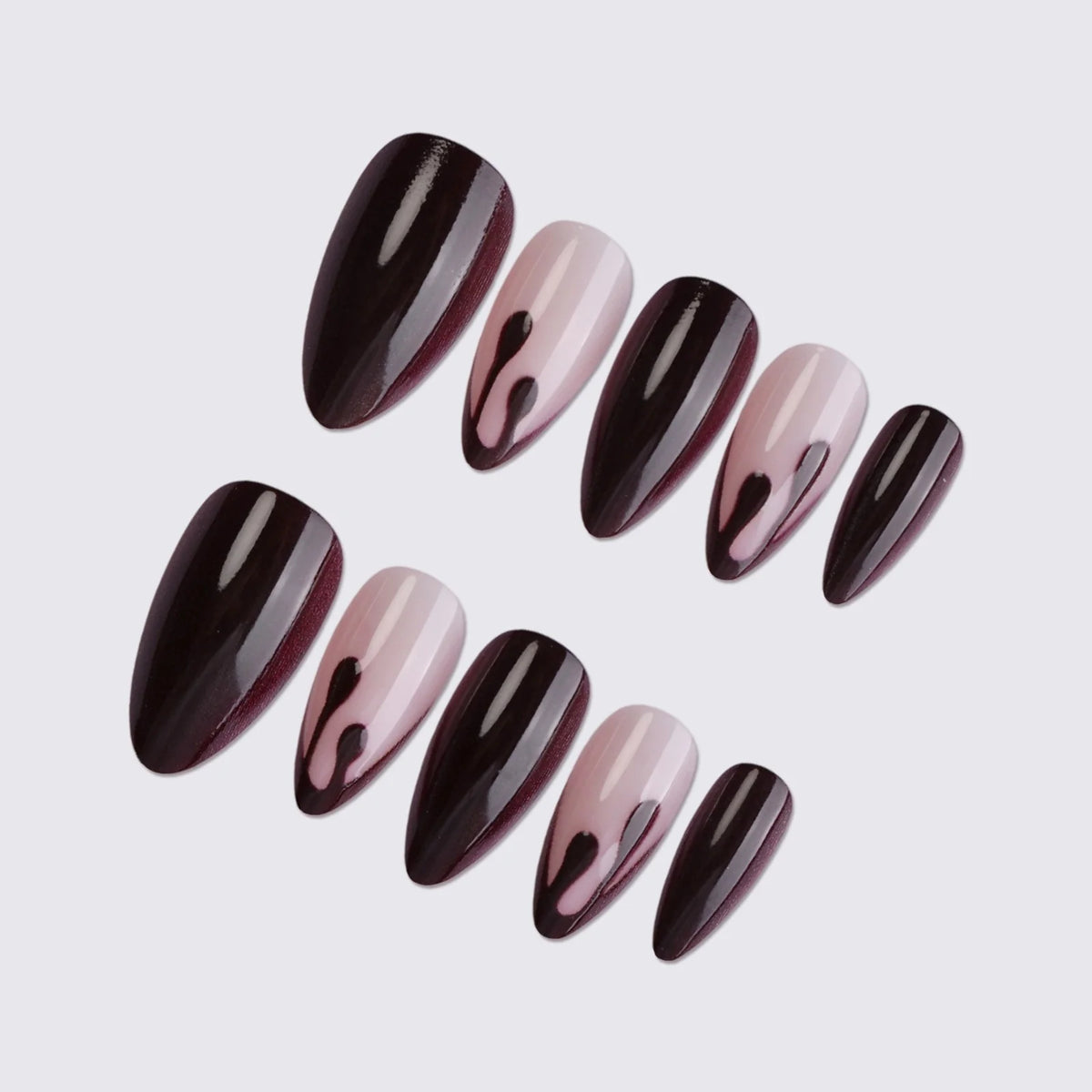 Acrylic Nail Set Black-Pink Easy Apply & Long-Lasting