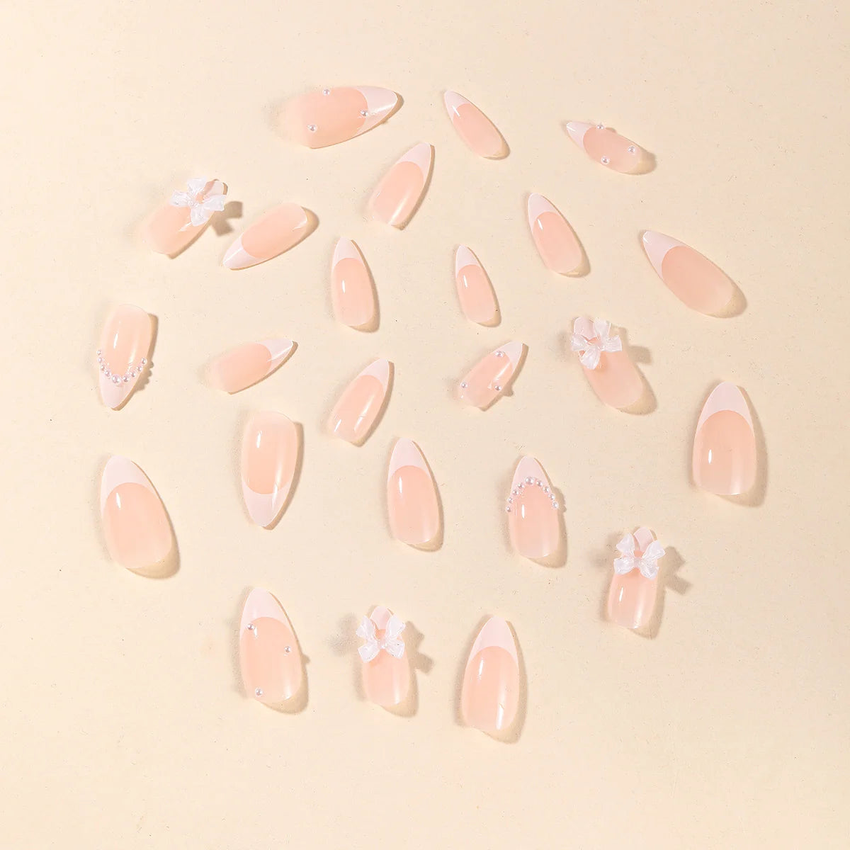 Acrylic Nail Set Bow & Pearl Embellished Easy Application