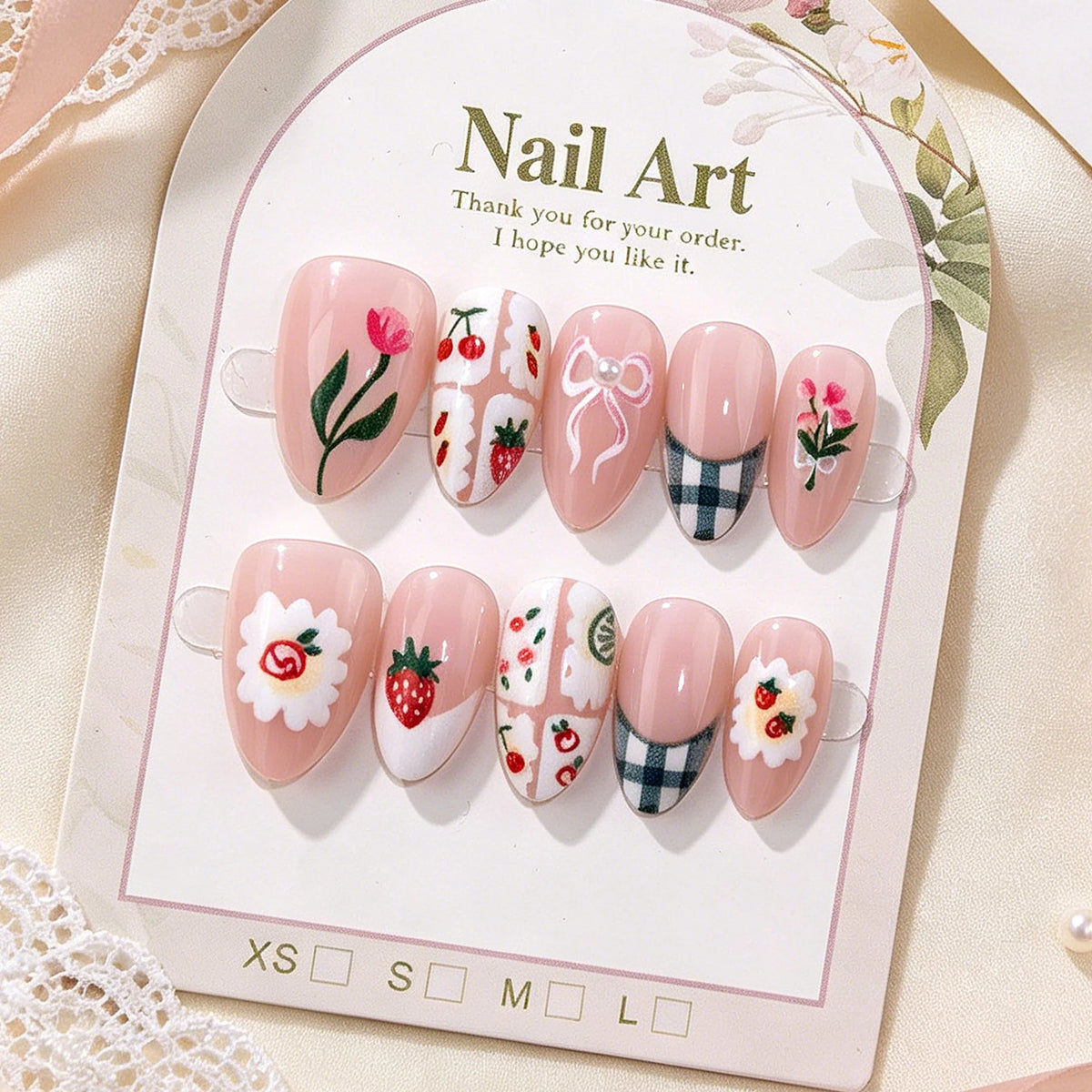 Acrylic Nail Set Durable Floral Design Easy Application