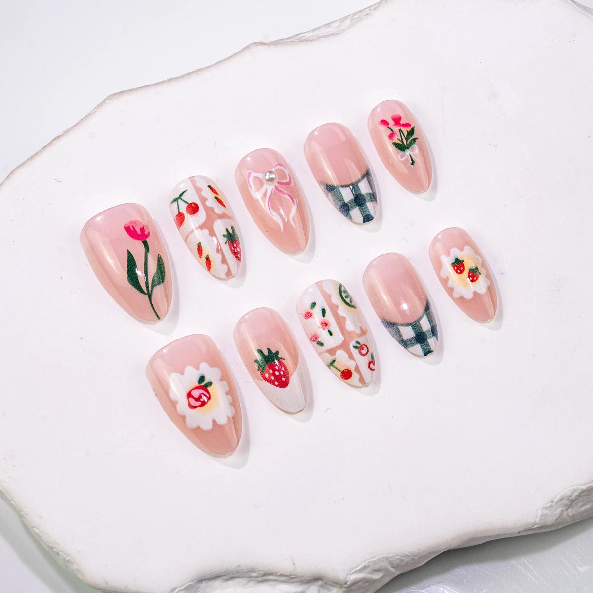 Acrylic Nail Set Durable Floral Design Easy Application