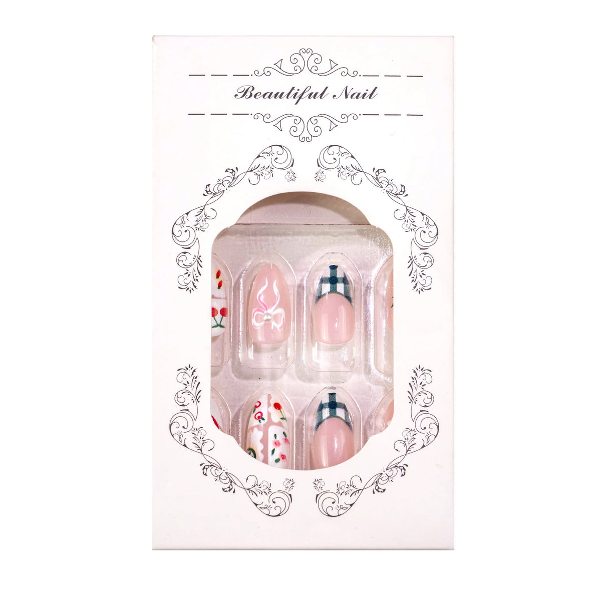 Acrylic Nail Set Durable Floral Design Easy Application