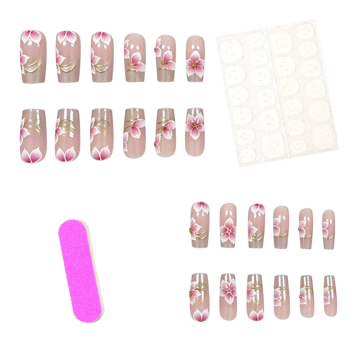 Acrylic Nail Set Durable Floral Designs 24 Piece