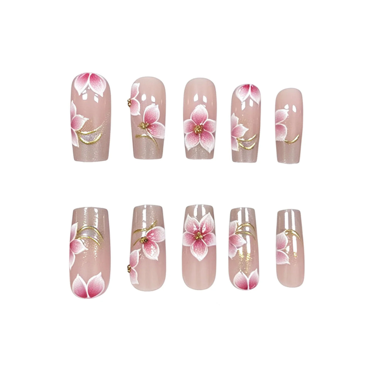 Acrylic Nail Set Durable Floral Designs 24 Piece