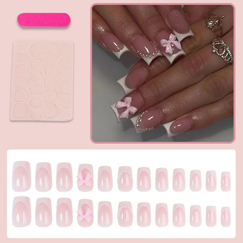 Acrylic Nail Set Durable Romantic Bow Accents