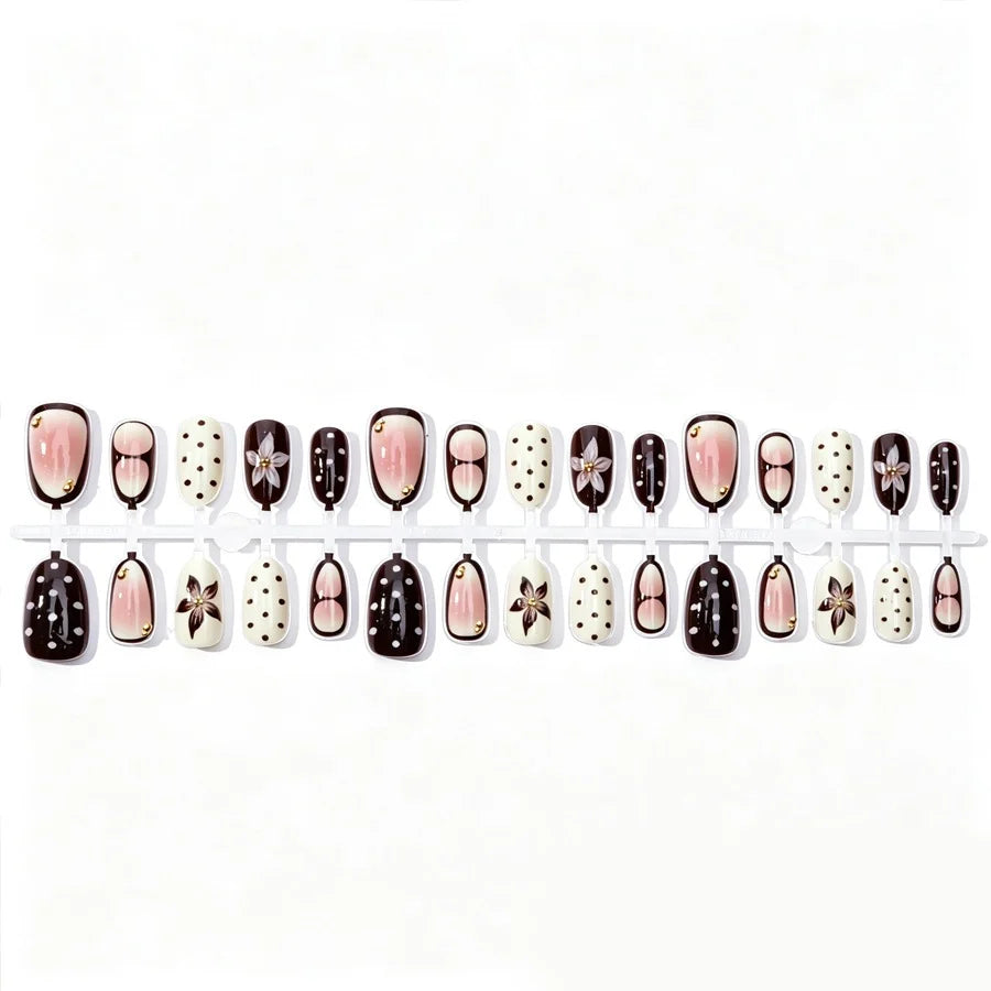 Acrylic Nail Set Floral Accents Multiple Sizes Easy Application