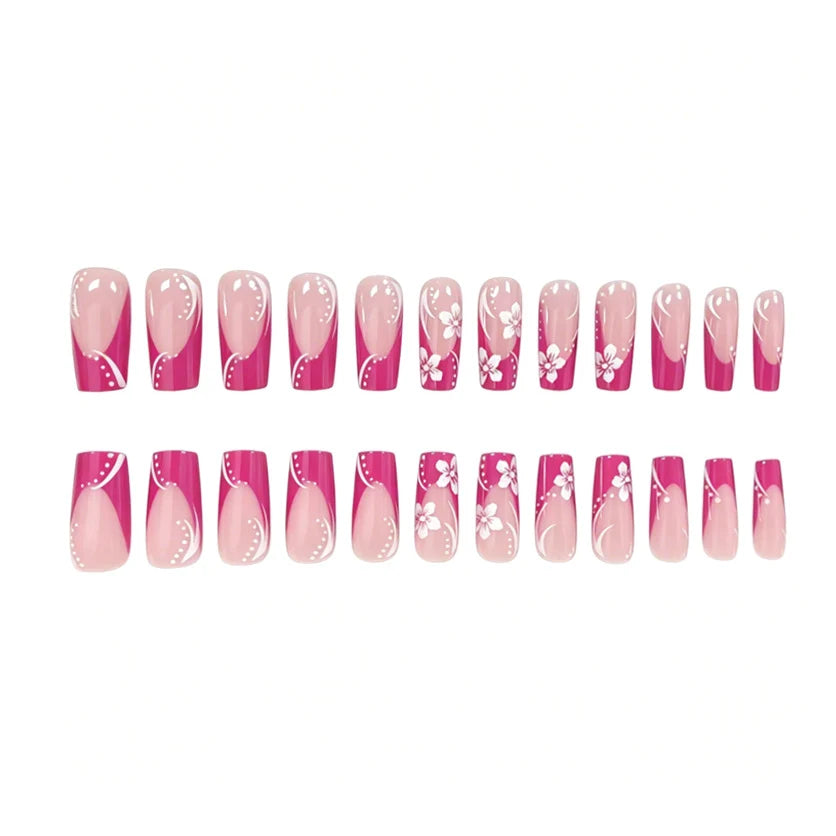Acrylic Nail Set Floral Design Chip-Resistant Set of 24
