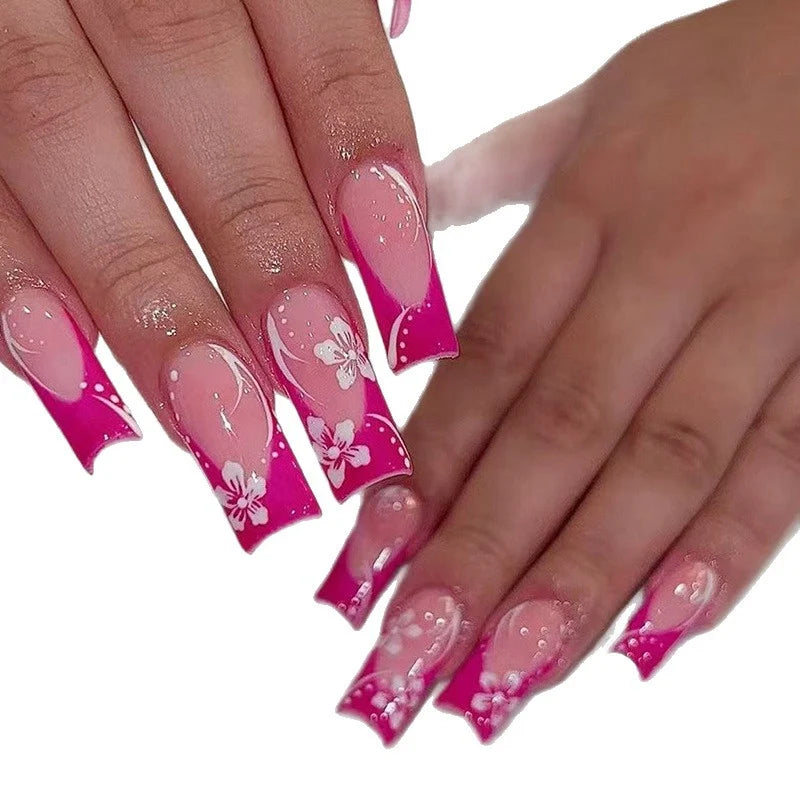 Acrylic Nail Set Floral Design Chip-Resistant Set of 24