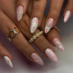 Acrylic Nail Set Floral Design Dark Red Easy Application