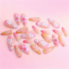 Acrylic Nail Set Floral Design & Gold Accents Long-Lasting Wear