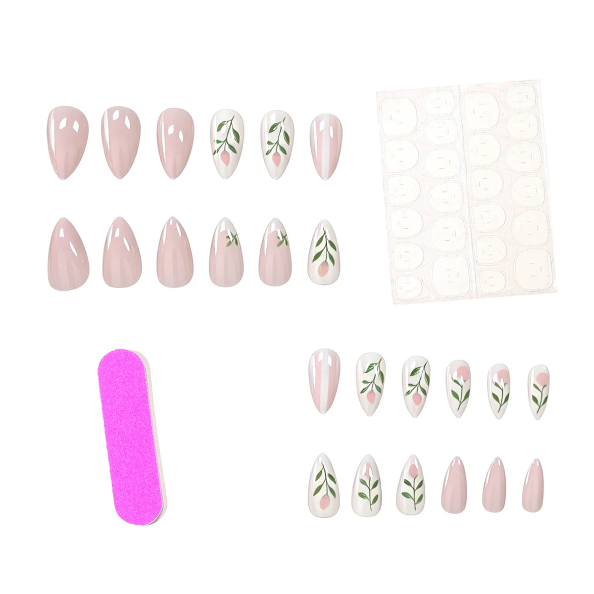 Acrylic Nail Set Floral Design Lavender 24 Piece
